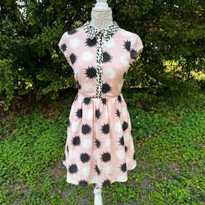 Anthropologie Troubadour‎ Pink And Black Starburst Retro Silk Blend Dress Sz 2